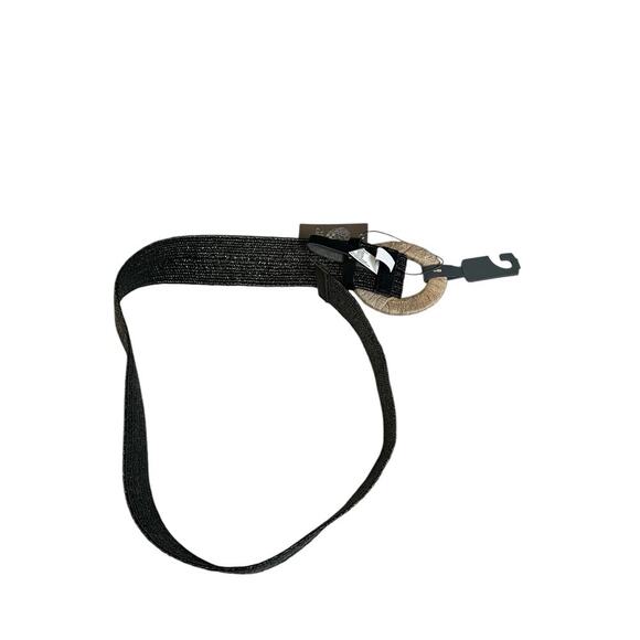Vince Camuto Raffia Buckle Stretch Belt Size Small/Medium NWT Black Tan Stretch - Picture 3 of 4